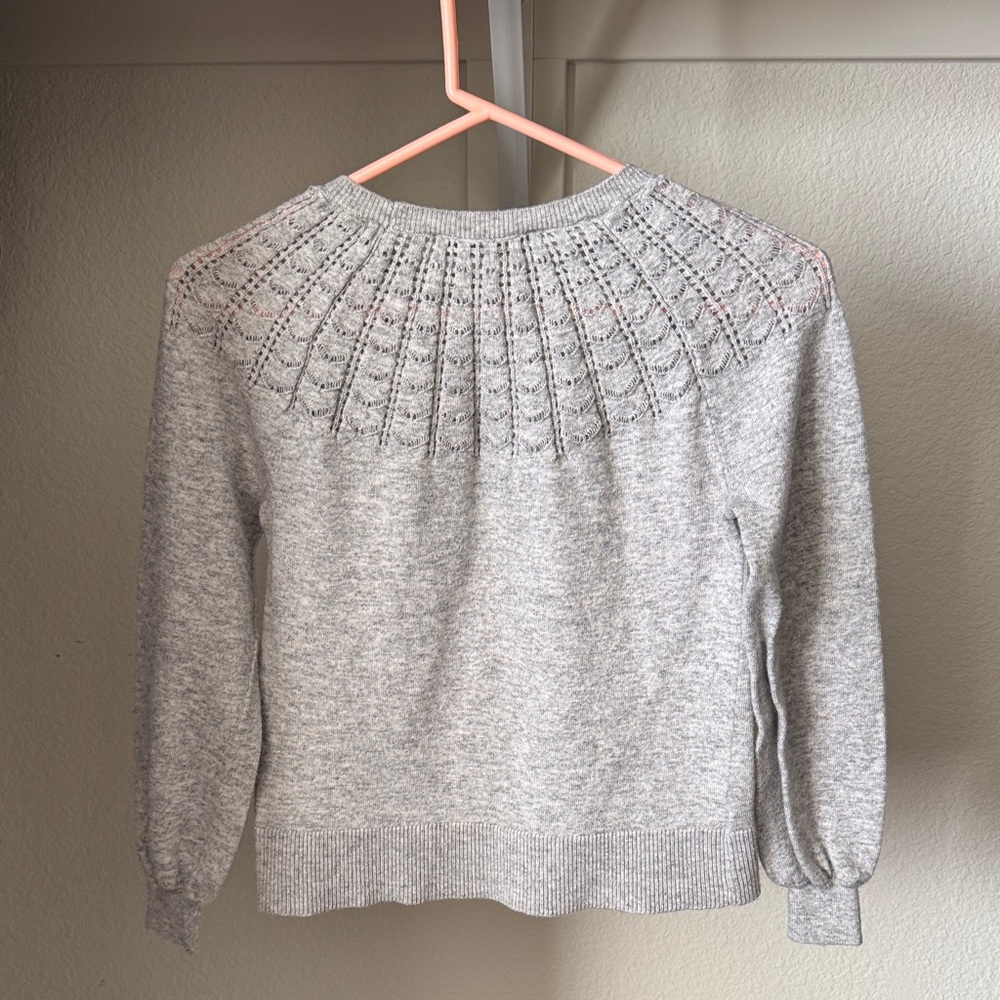 LOFT Light Heather Gray Knit Crewneck Sweater with Textured Yoke - Picture 6 of 6